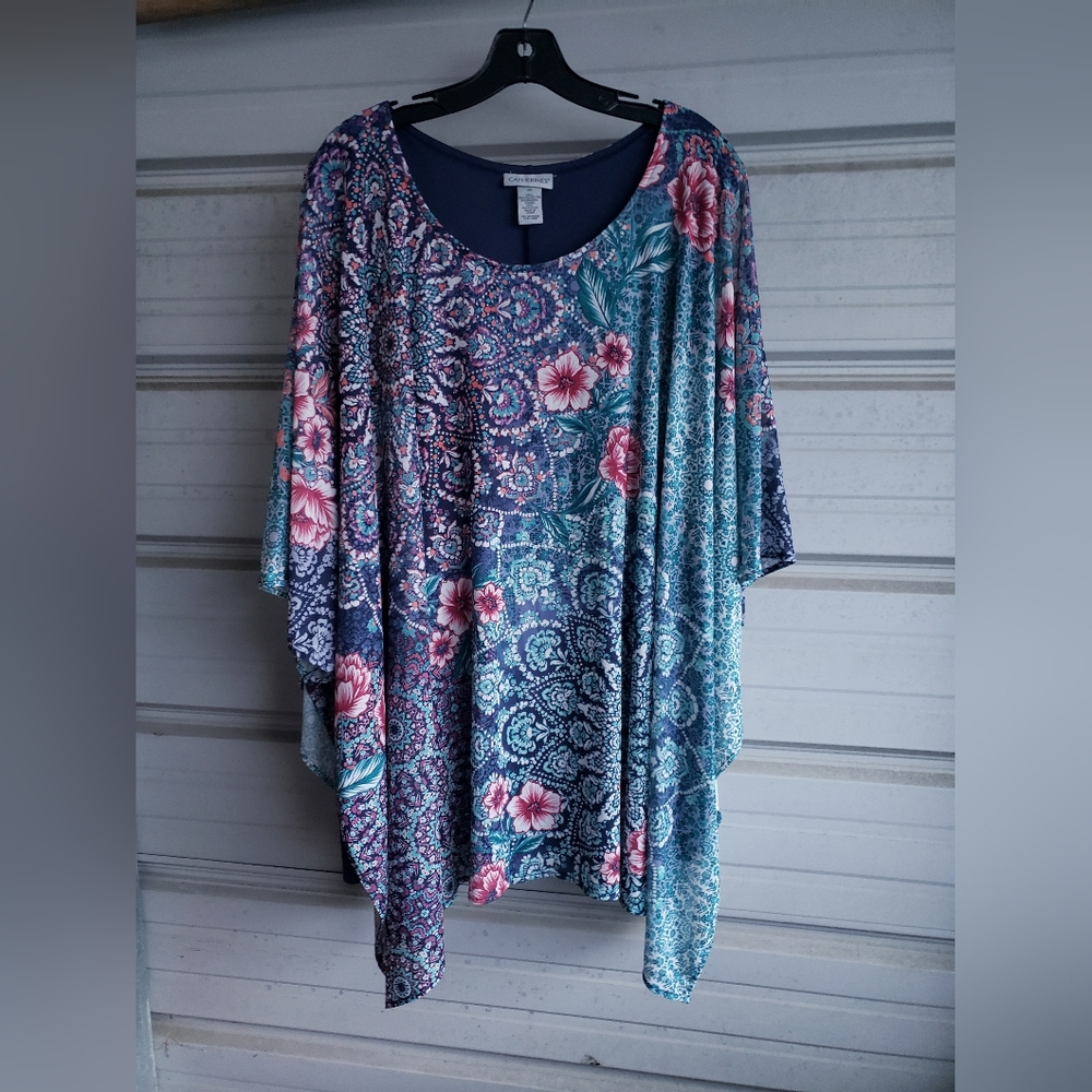 Plus Size 3X Catherines Spring Drape Blouse Top Shirt Colorful Floral Print